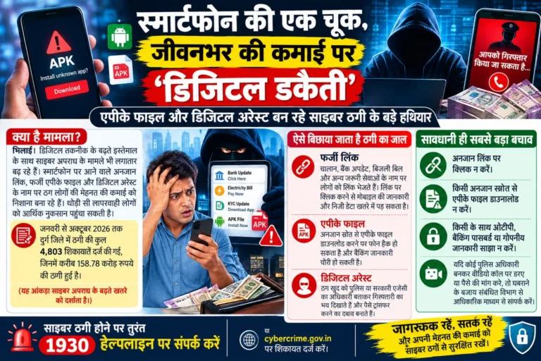 स्मार्टफोन की एक चूक, जीवनभर की कमाई पर ‘डिजिटल डकैती’एपीके फाइल और डिजिटल अरेस्ट बन रहे साइबर ठगी के बड़े हथियार